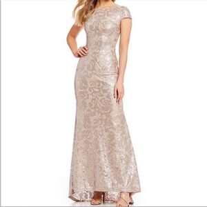 Calvin Klein Cap Sleeve Gold Sequin Gown